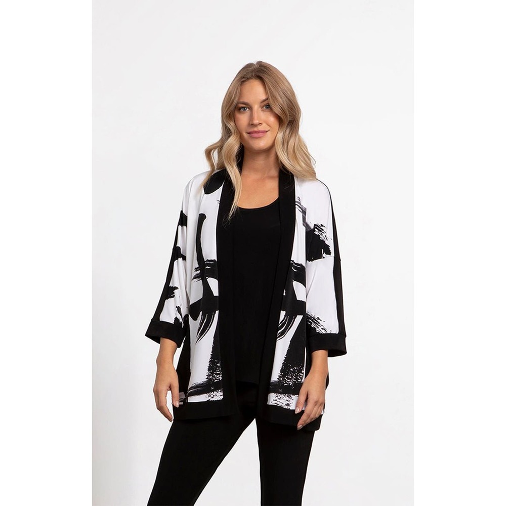 Sympli Women's Kimono Cardigan Size 8 Black and White Abstract Print